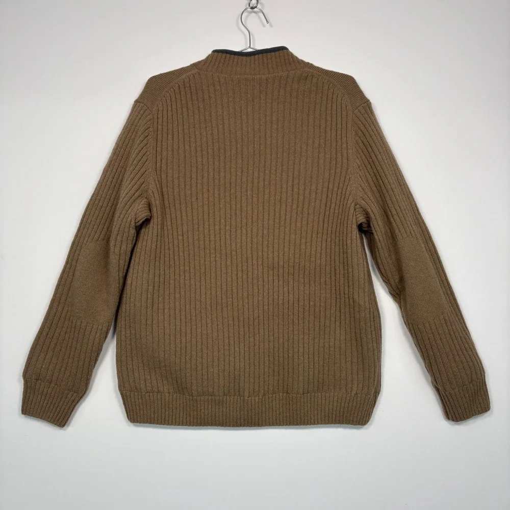 Duluth Trading Mens Full Zip Sweater XL Brown Shetland Wool Lined Ribbed Knit